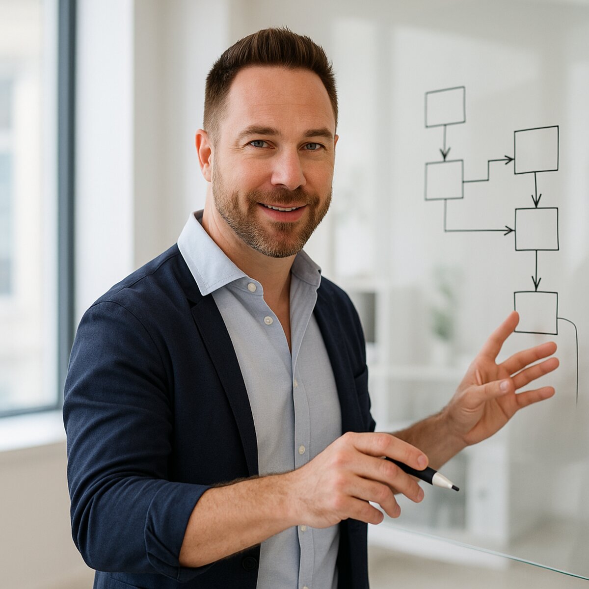 Sven am Whiteboard erklärt Agent-Architektur